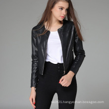 OEM Europe Style Black Leather Motorcycle Jacket for Women